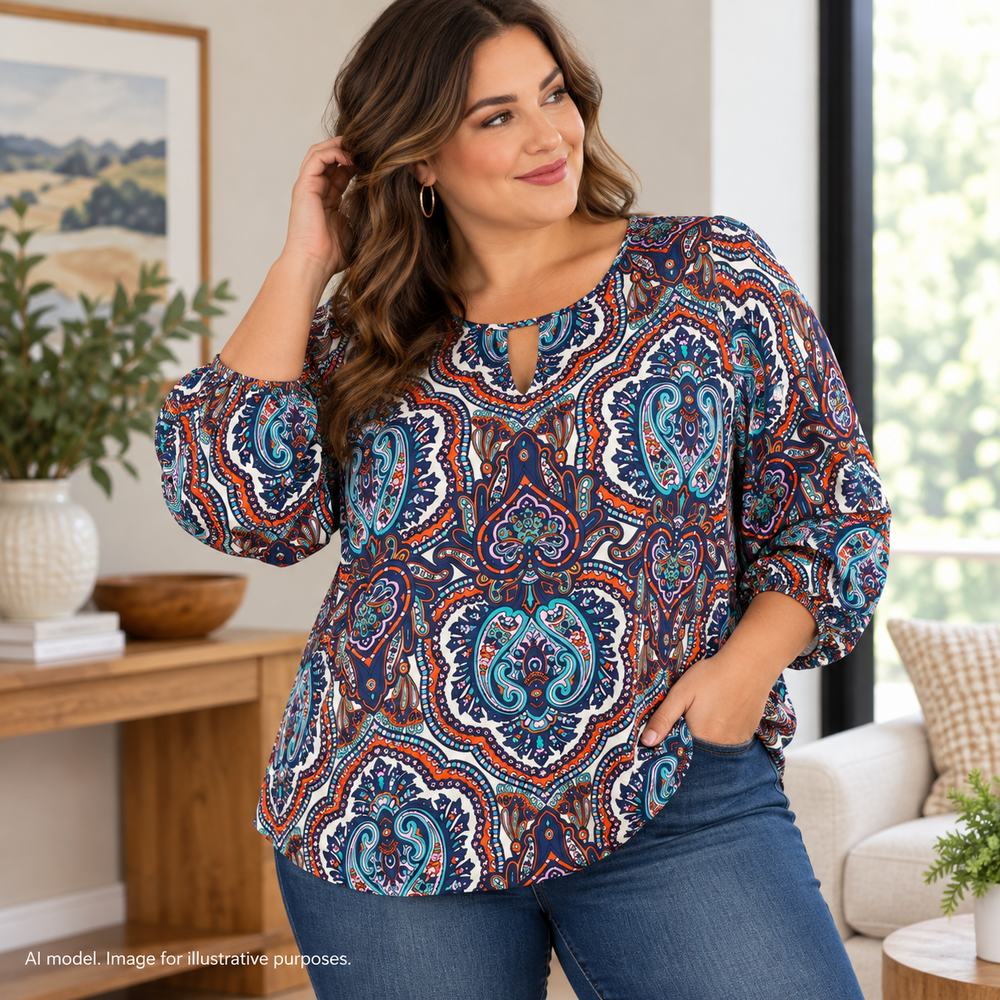 Talbots Shirt Women 2X White Paisley Peasant Ruffle Sleeve Flowy Lux Art to Wear
